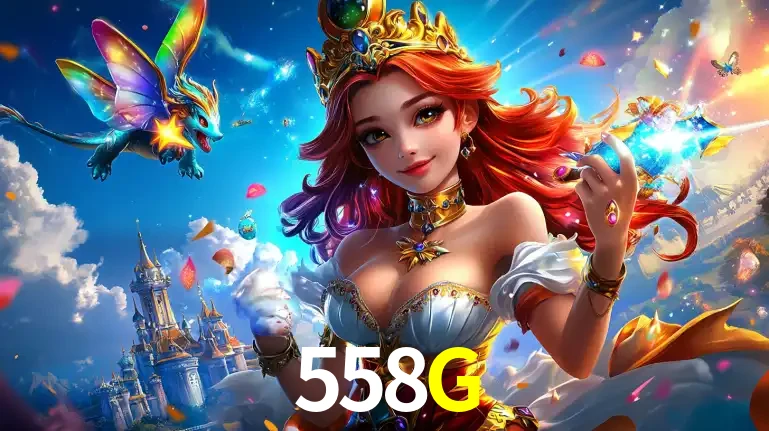 A princesa de um reino de fantasia mágico, com seu pequeno dragão, apresentando um mundo de prêmios encantados nos jogos de caça-níqueis do cassino 558G.